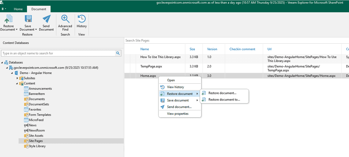 Restore specific document