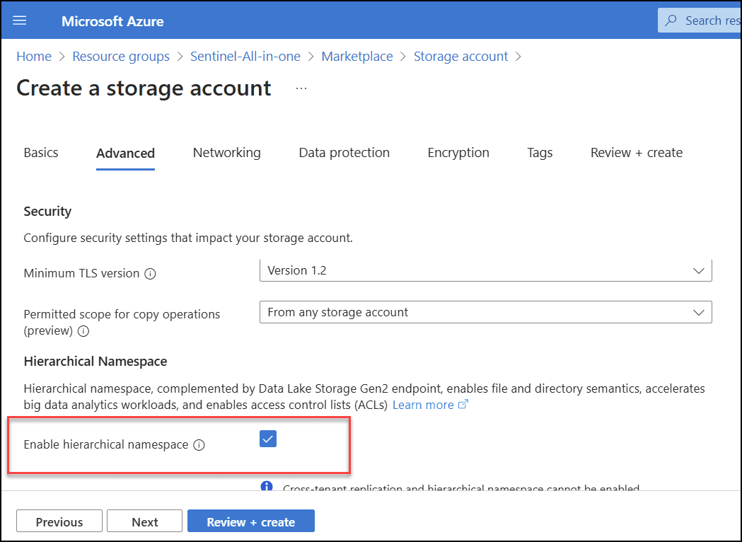 Enable hierarchical namespace