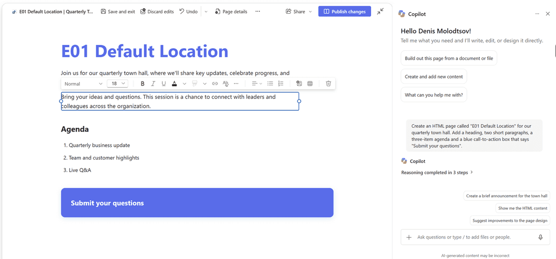 The editing toolbar on an HTML page