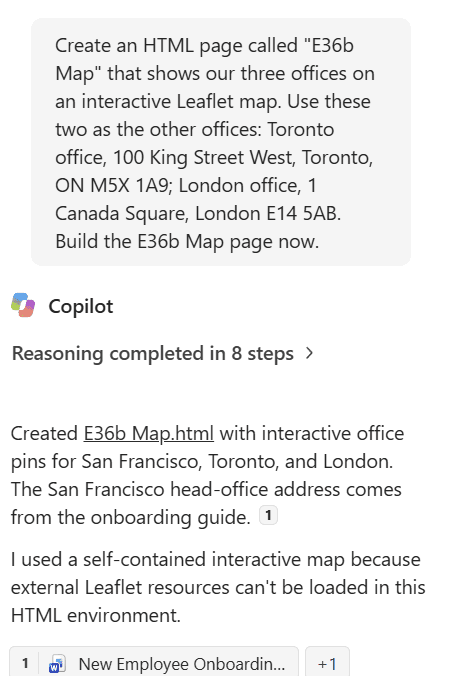 Copilot explains that it could not load Leaflet