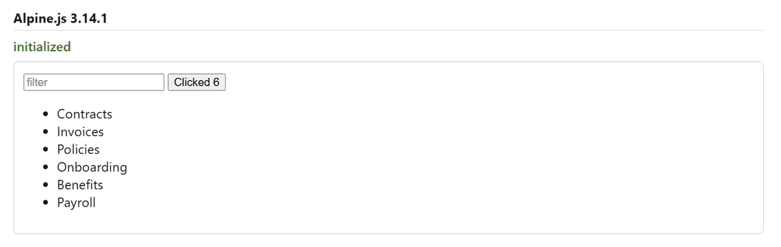 Alpine.js running inside an HTML page
