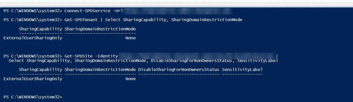 Get-SPOTenant and Get-SPOSite sharing settings