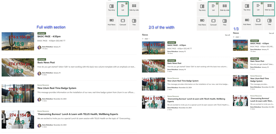 List and Side-by-Side Layout