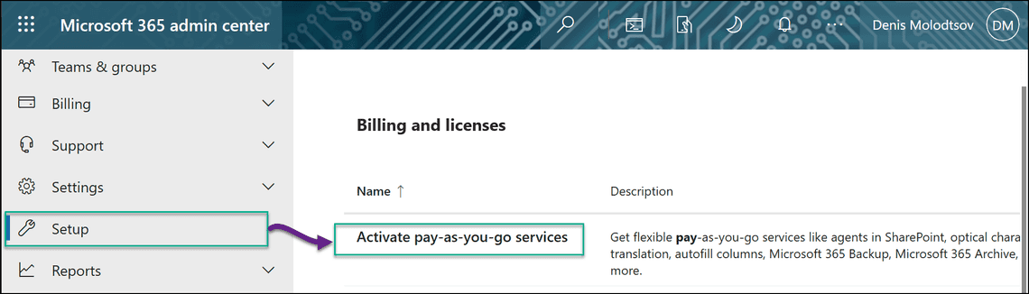 Activate pay-as-you-go services