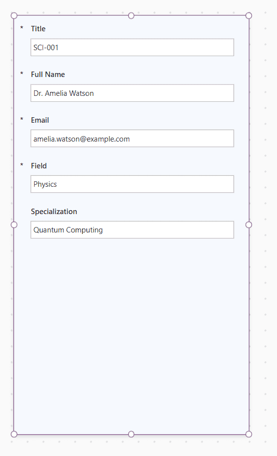 The edited form in Power Apps Studio