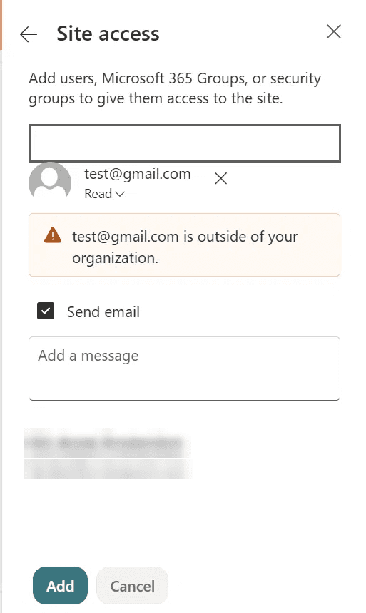 Sharing the site with an external address works