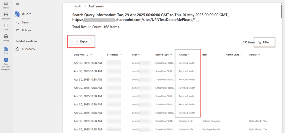 Sample search results
