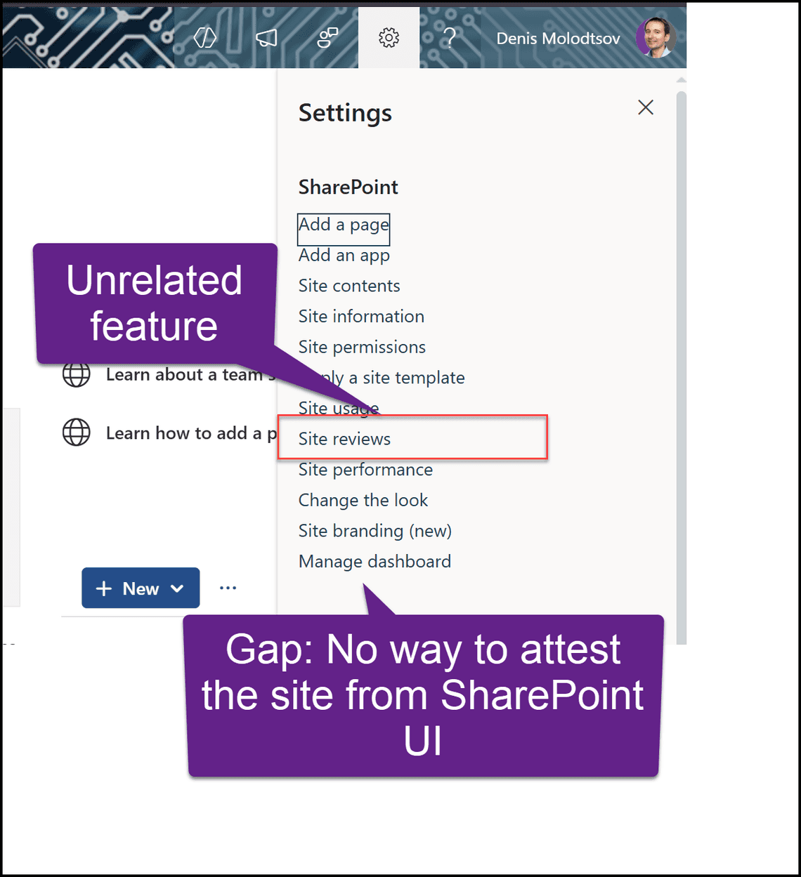 No way to attest the site via the UI