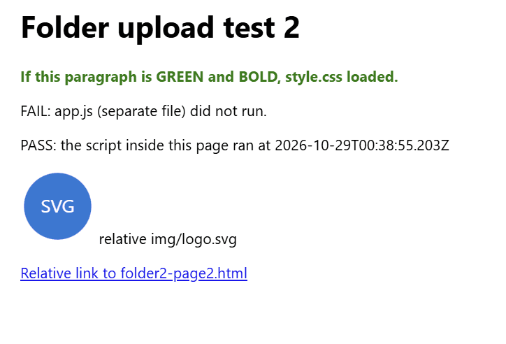 After Upload HTML folder, the separate app.js did not run, while the script written inside the page did
