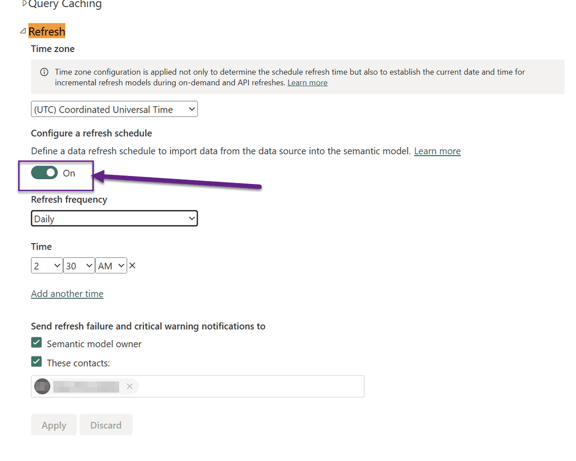Refresh schedule on