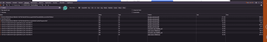 The RenderListDataAsStream call made by the SharePoint page