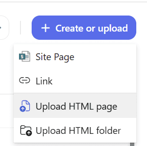 Create or upload menu with Upload HTML page and Upload HTML folder