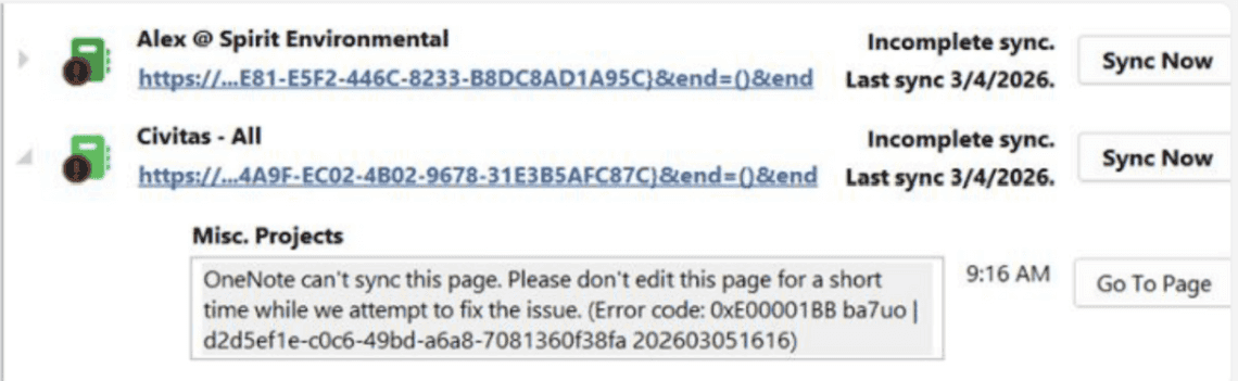 OneNote Desktop can't open broken sections