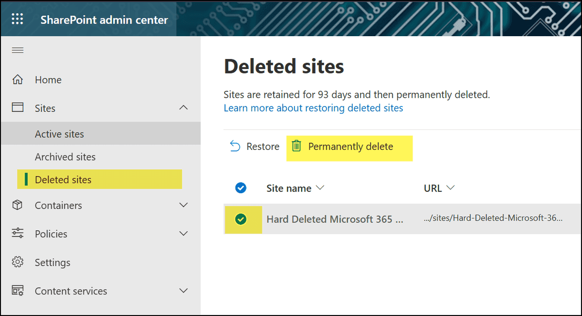 Clear SharePoint site from Deleted Sites