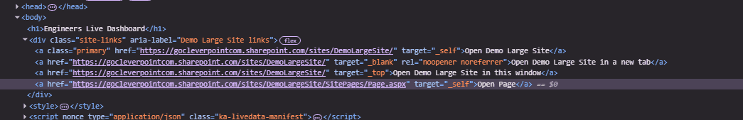 Four link variants with different target values, all behaving identically