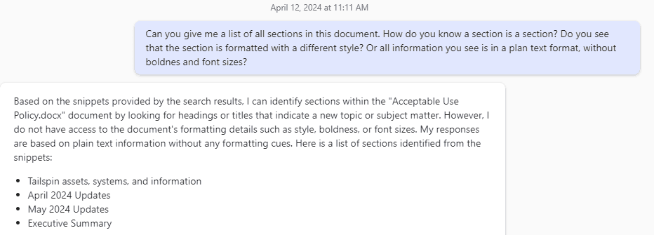 How Copilot 'sees' document sections