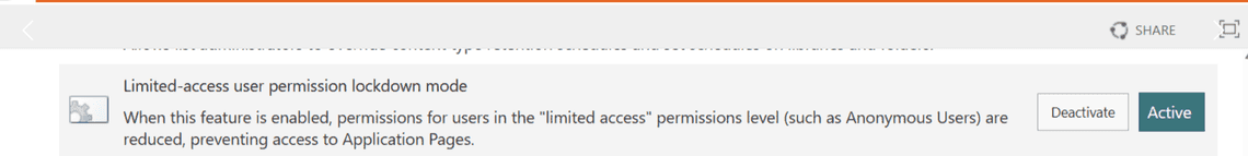 Limited-access user permission lockdown mode, active on a migrated site
