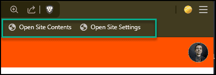 Open Site Contents and Open Site Settings bookmarks on the browser bookmarks bar