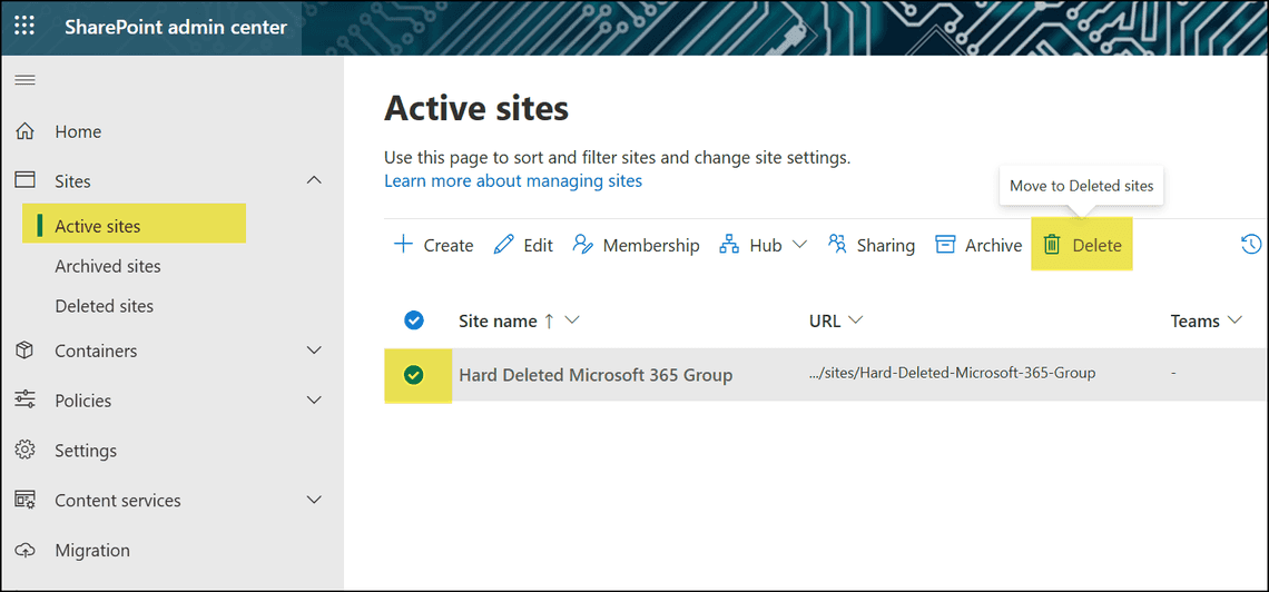 Delete SharePoint Site