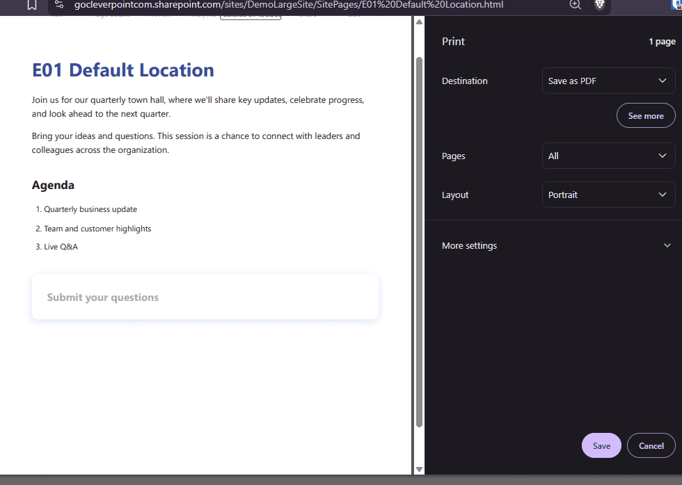 Print preview of an HTML page