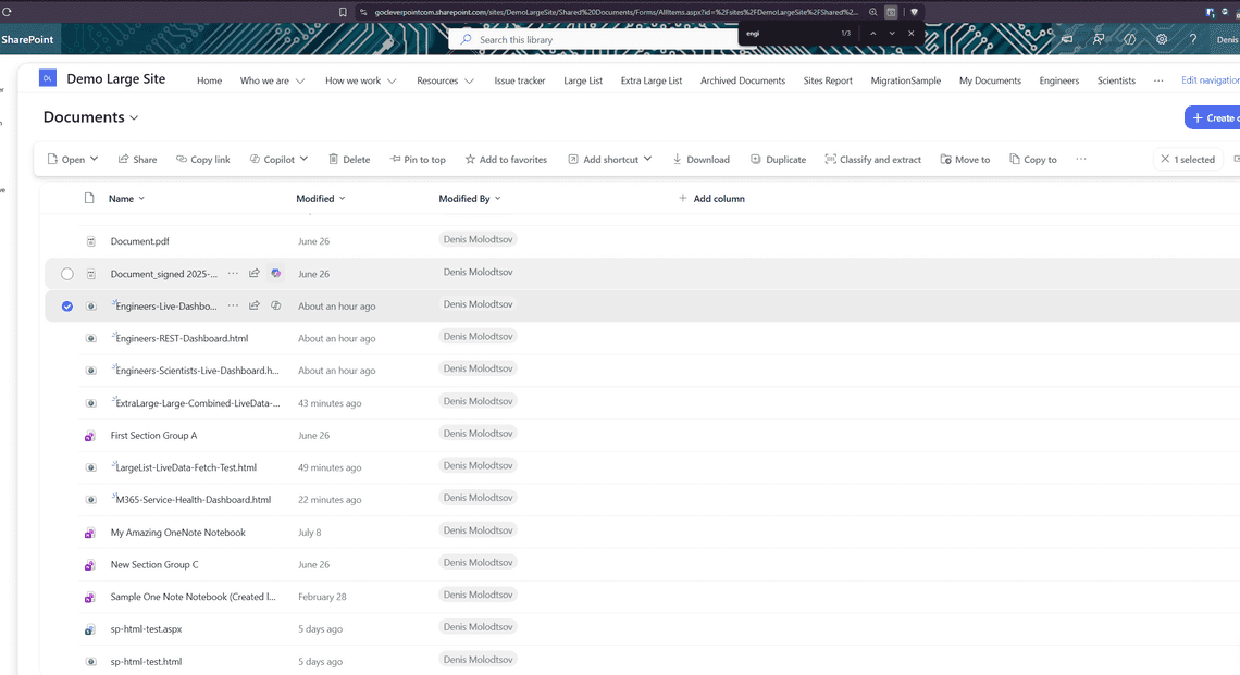 Generated HTML files in the Documents library
