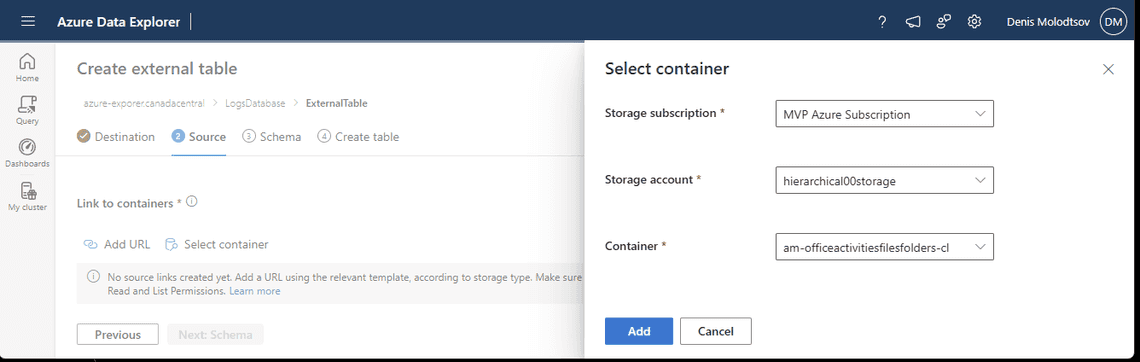 Select your blob storage as the source: