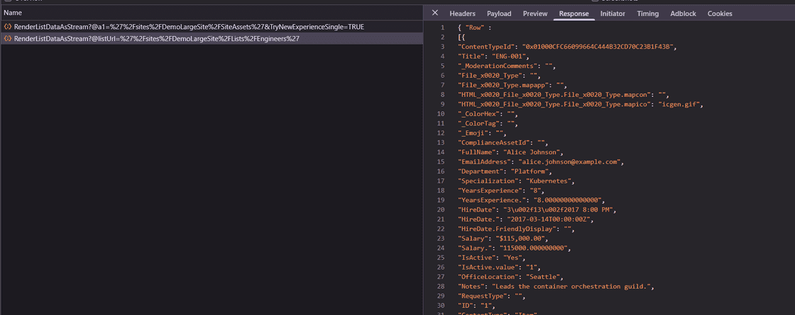 The data behind a three-column page includes Salary and every other column