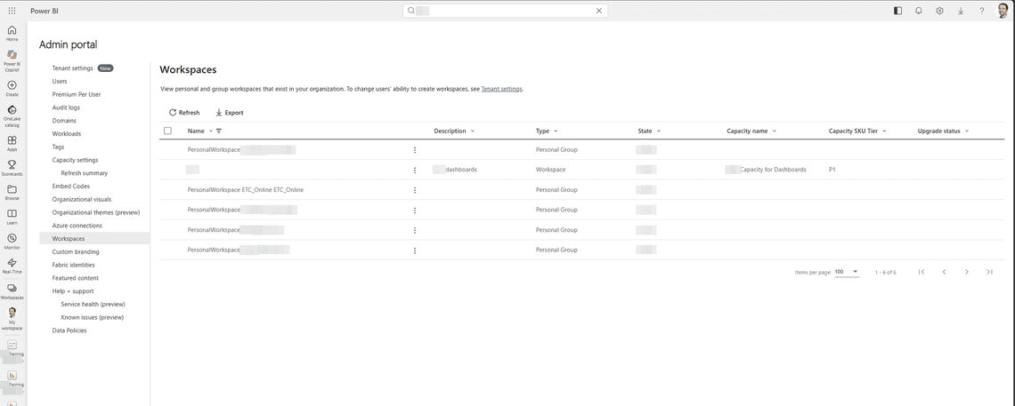 Admin portal workspaces