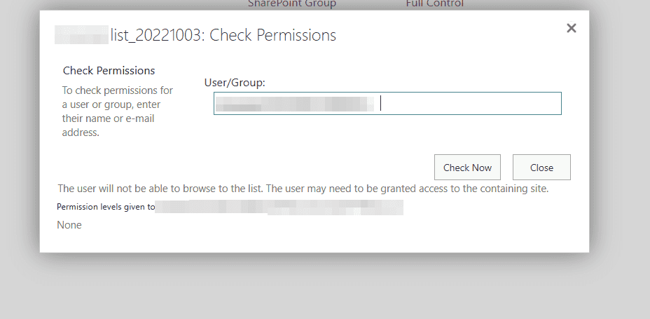 Check Permissions showing None