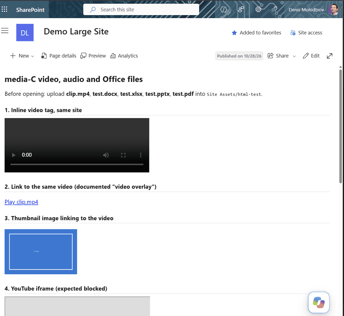 The video and audio test page