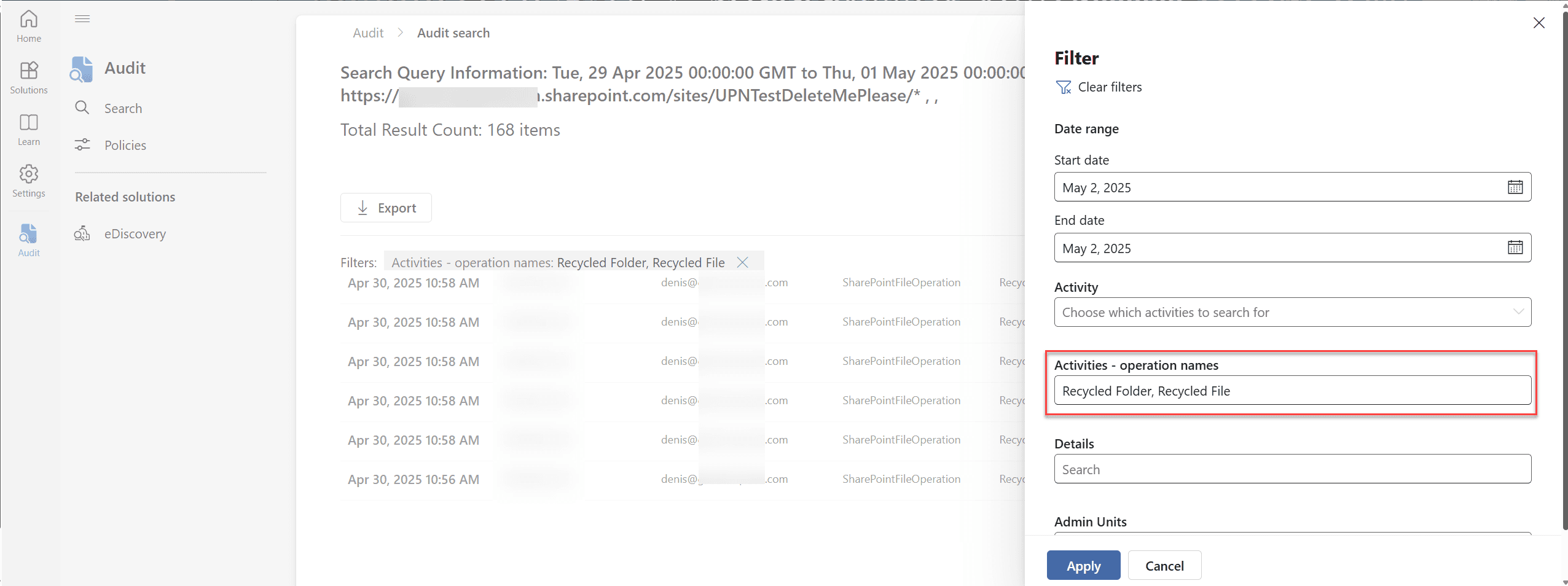 Find all Deletion Events in SharePoint Online | Denis Molodtsov Blog