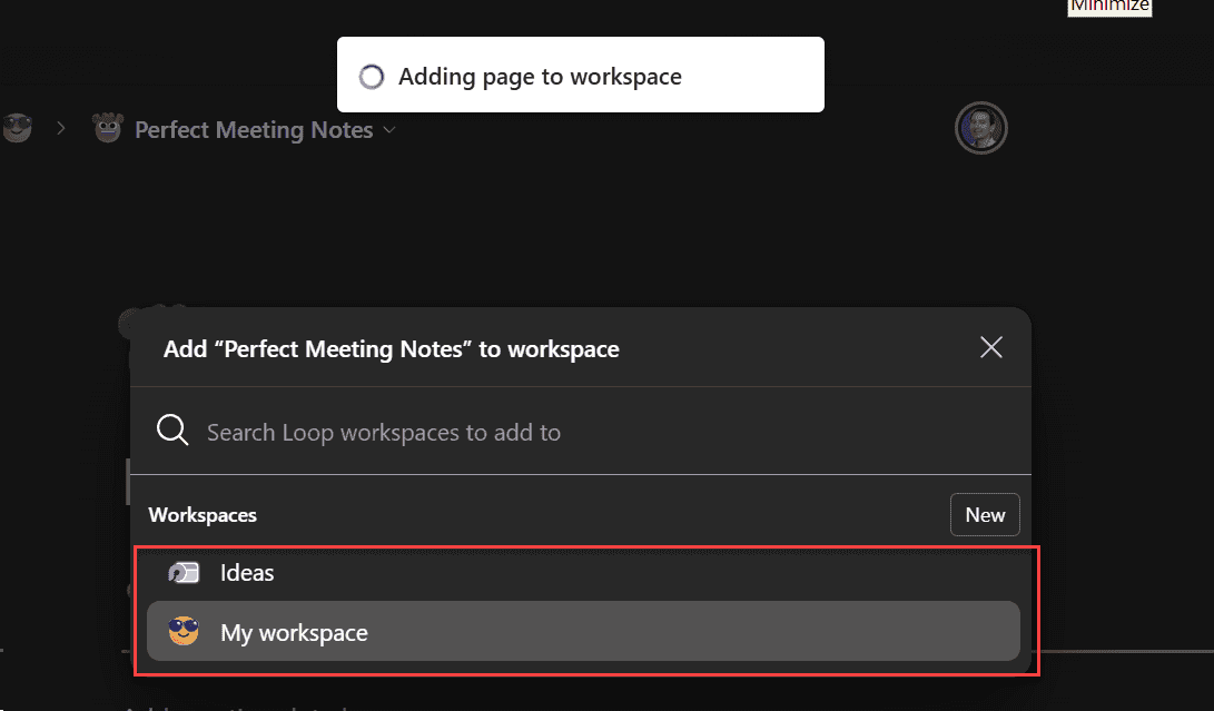 Select target workspace