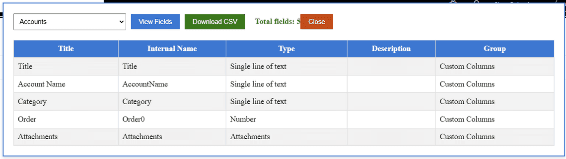 Get all fields for the selected iste