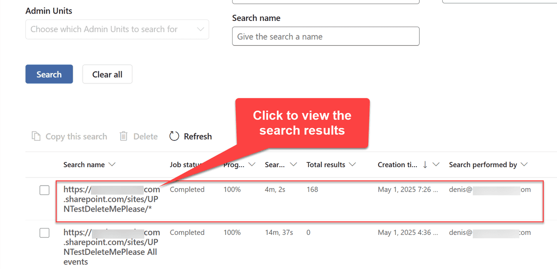 Click on search results