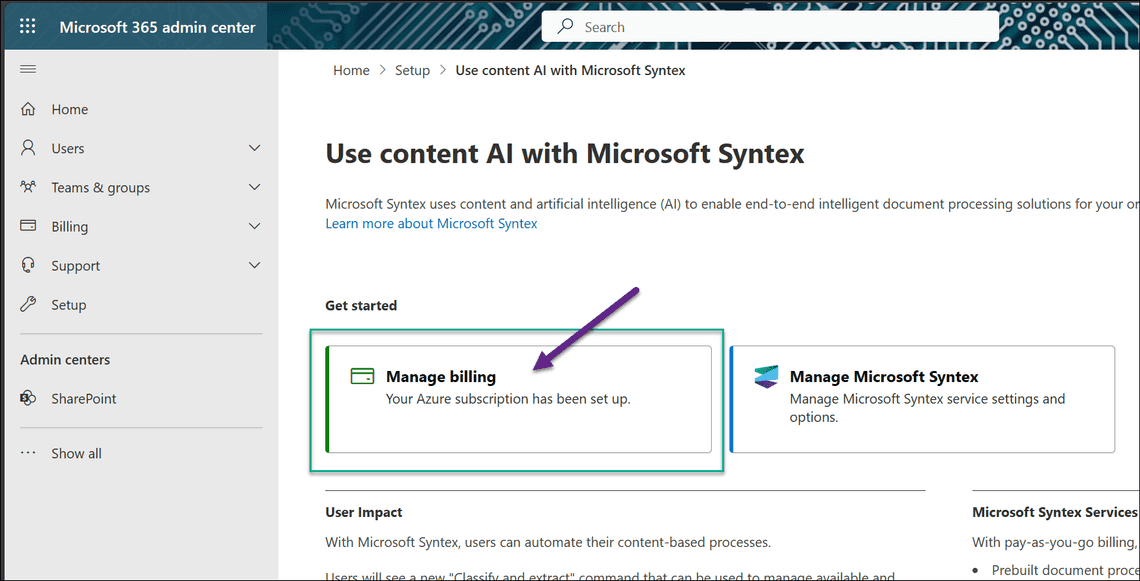 Manage Syntex Billing