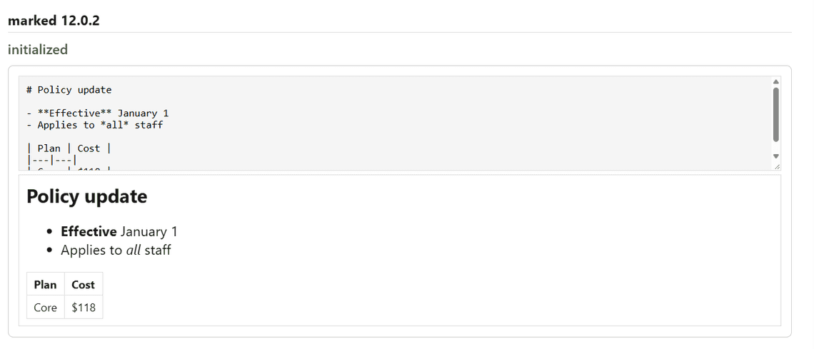 marked converting Markdown as you type