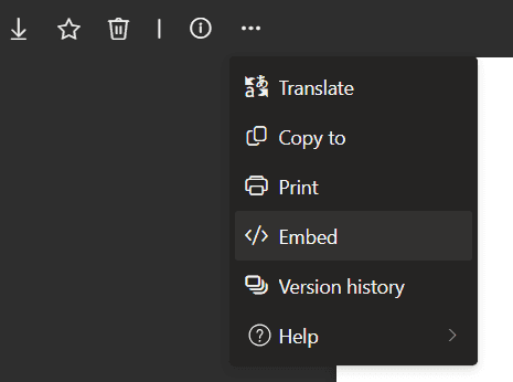 The Embed option in the file preview toolbar