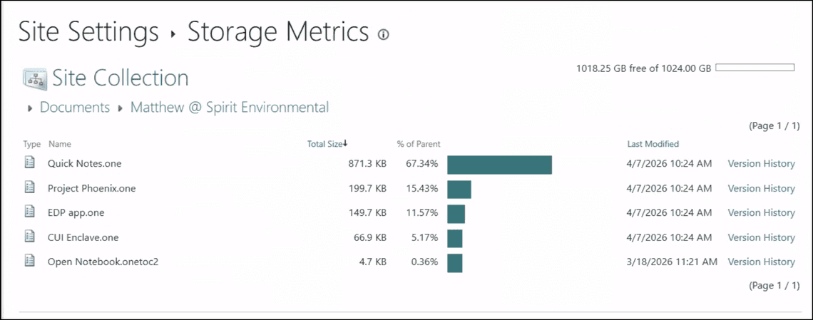 Restore .one and .onetoc2 files via Storage metrics
