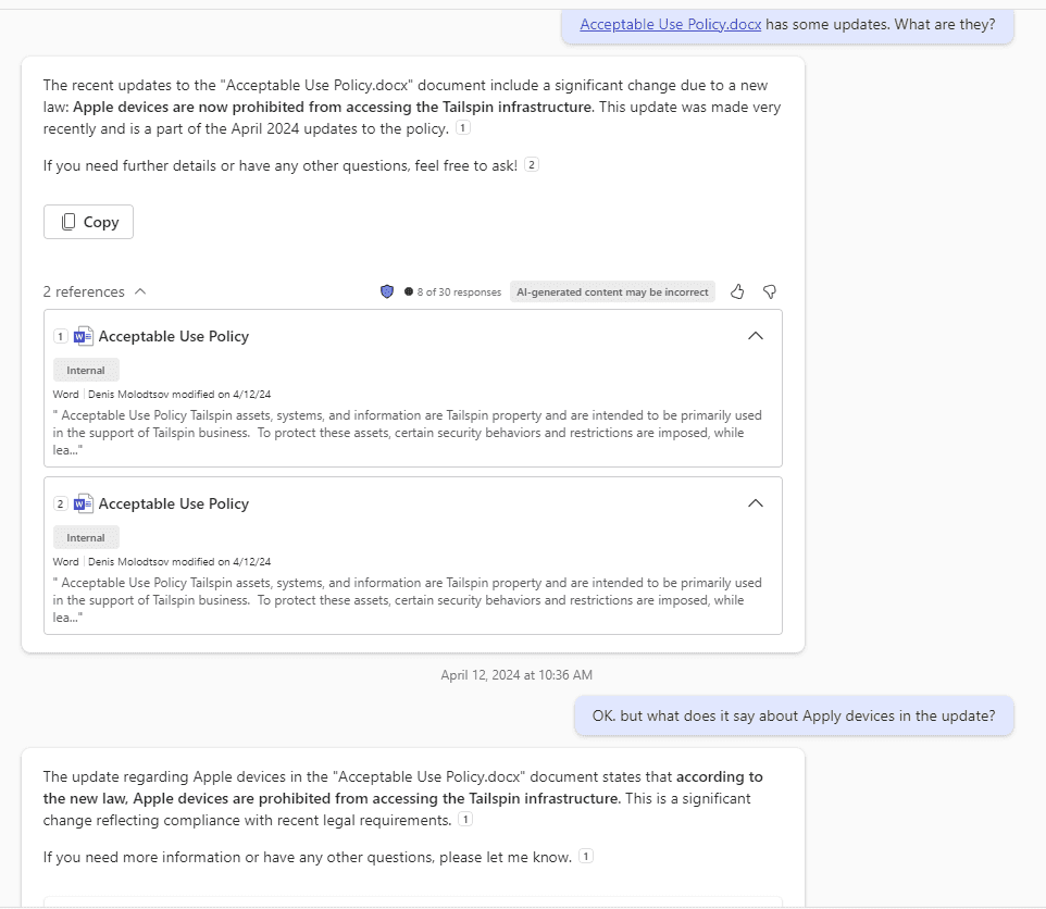 Published version is immedeately accessible to Copilot