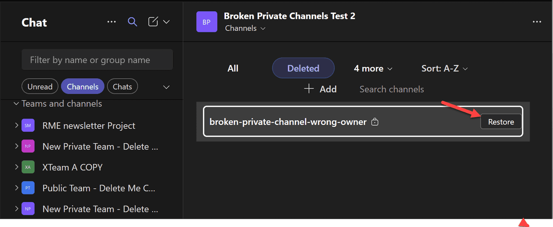 Restore deleted channels